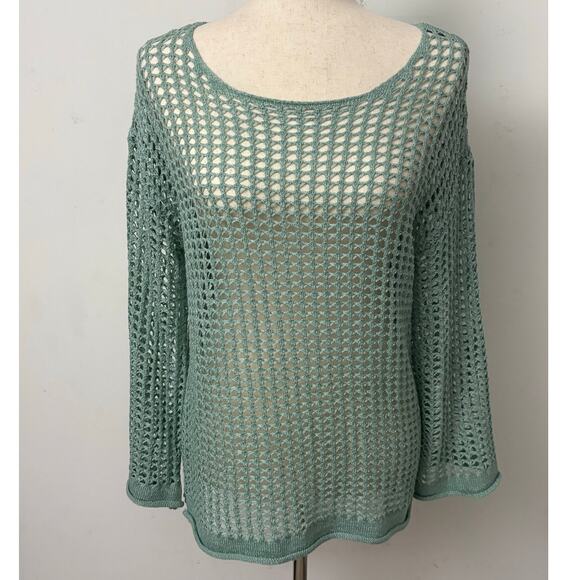 ZESICA Open Knit Crochet Beach Cover Tunic Top Seafoam Green Size M - Picture 3 of 10